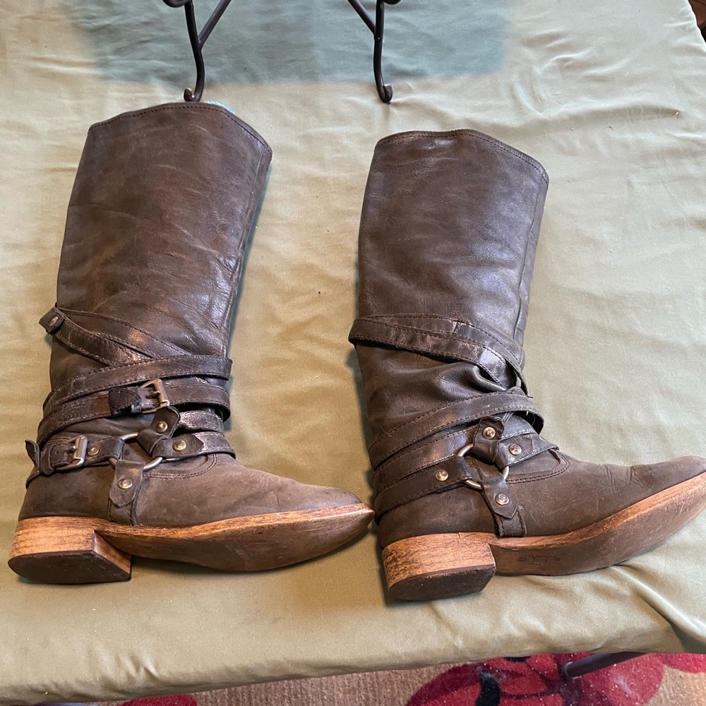 Distressed Black Steve Madden Leather Knee-High Boots